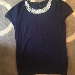 INC international navy blue top with pearls